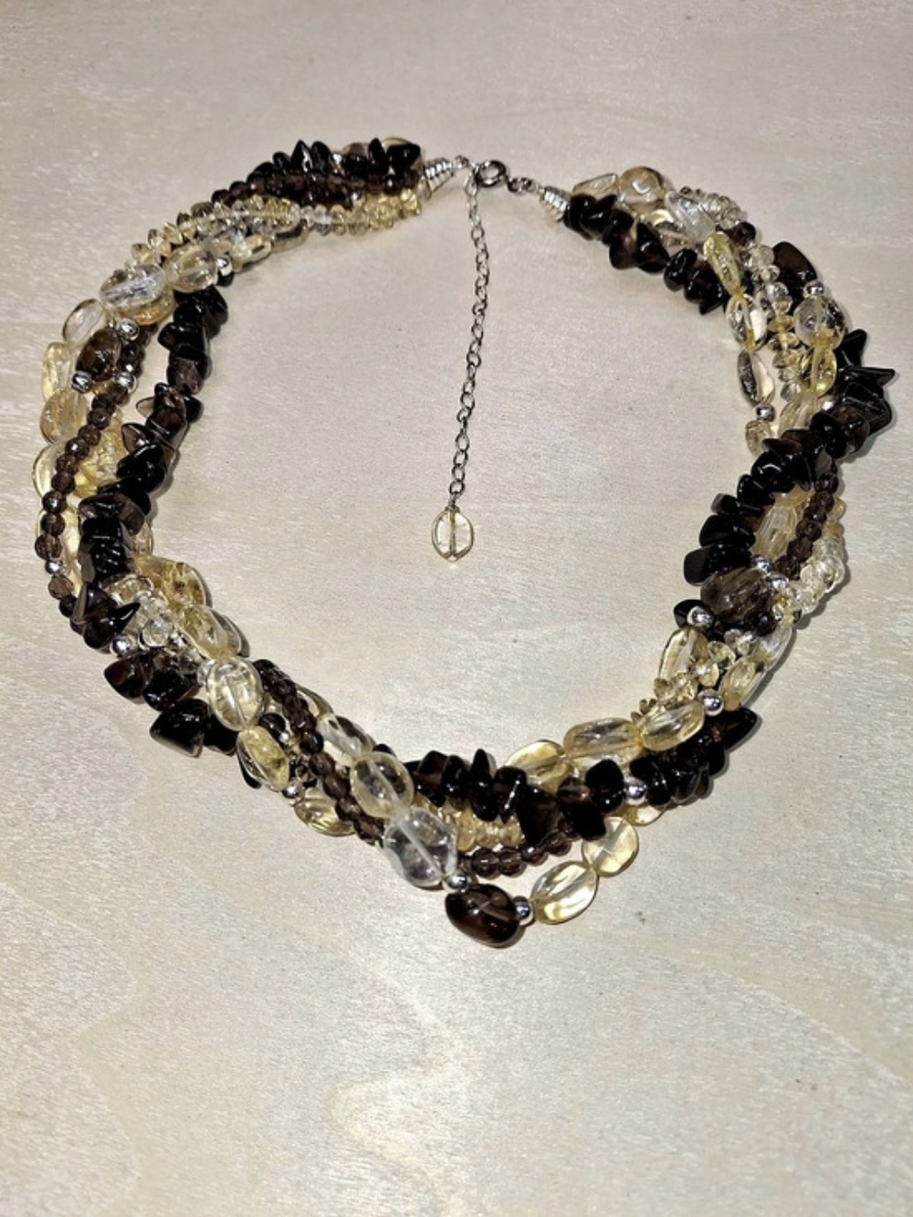 Vintage Statement Necklace With Citrine And Smokey Quartz